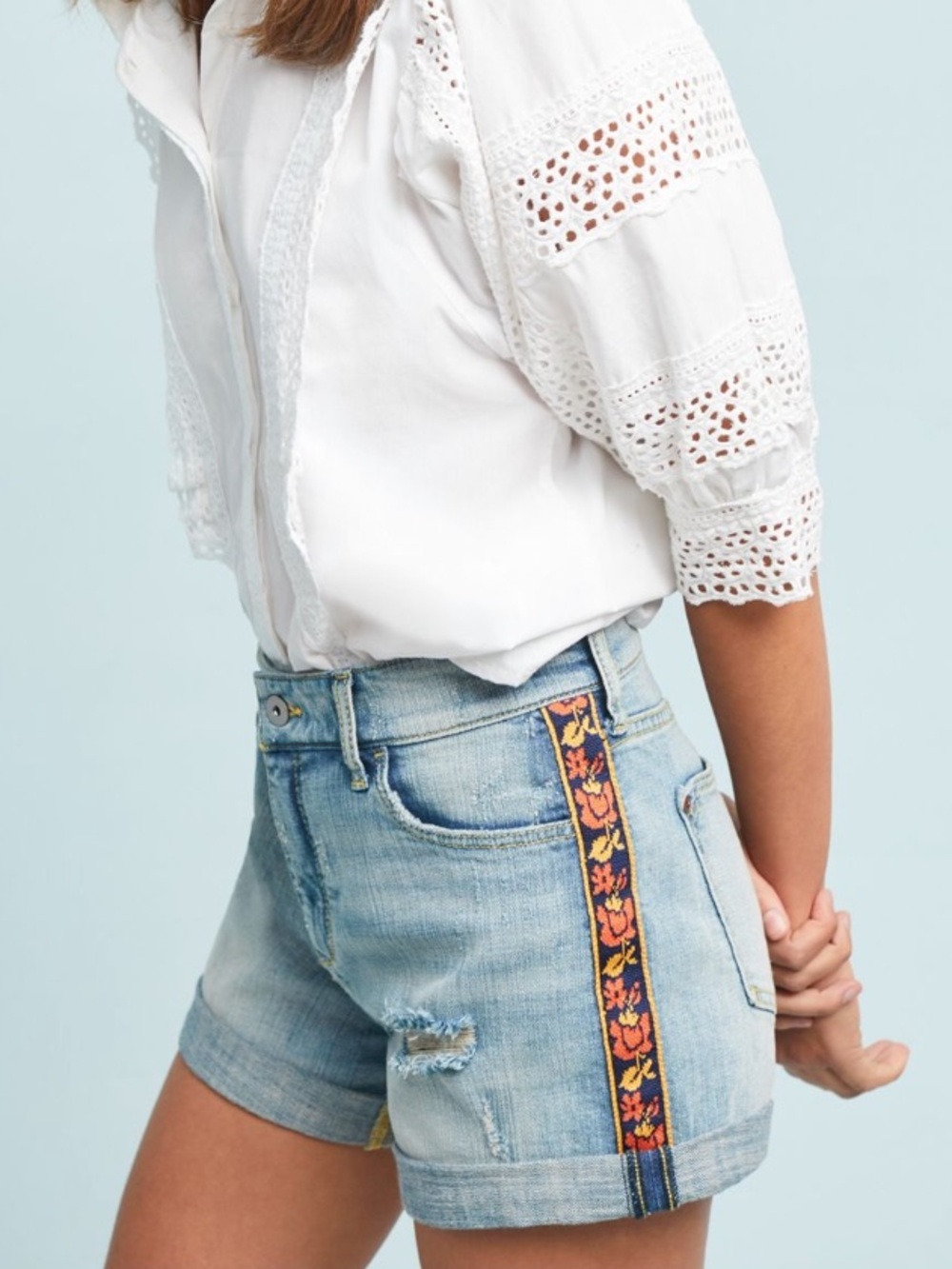 BOGO! Anthropologie Pilcro Slim Boyfriend Floral Trim Denim Shorts 26